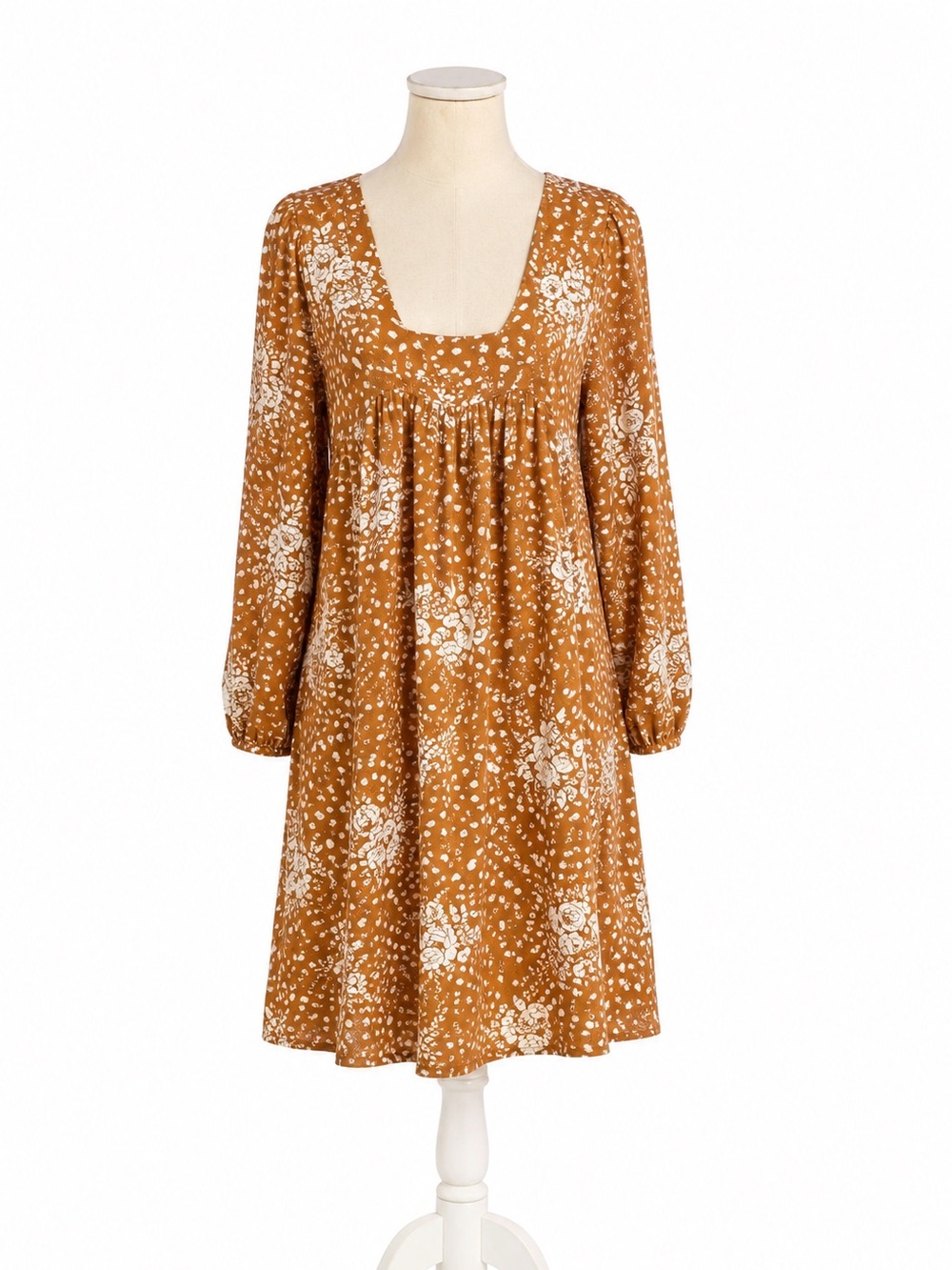 Knox Rose Rust Floral Babydoll Dress Boho Peasant Medium Cottagecore Boho
